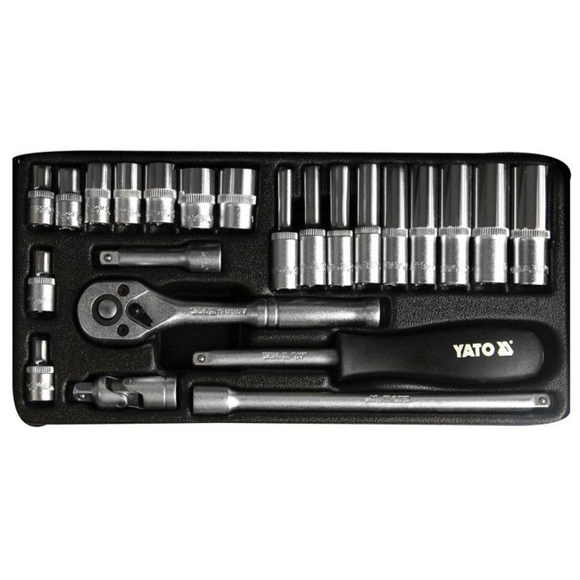 Socket Set - AS-Drive 6 Point - Chrome Vanadium - 1/4" Connector - 23 Piece - YT-14421