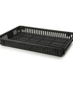 Vented Drying Crate - Plastic Box - Vented Sides and Base - 60 x 40 x 7.5 cm - Recycled Material - Black - PI-647-V-black