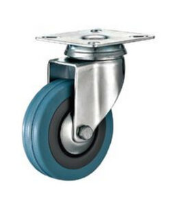 Castor Wheels - Blue Rubber- Top Swivel - Fixed Plate - 100mm - TOOC448
