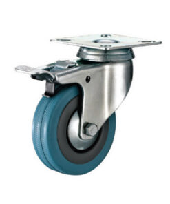 Castor Wheels - Blue Rubber - Top Plate Swivel - Brake - 100mm - TOOC447