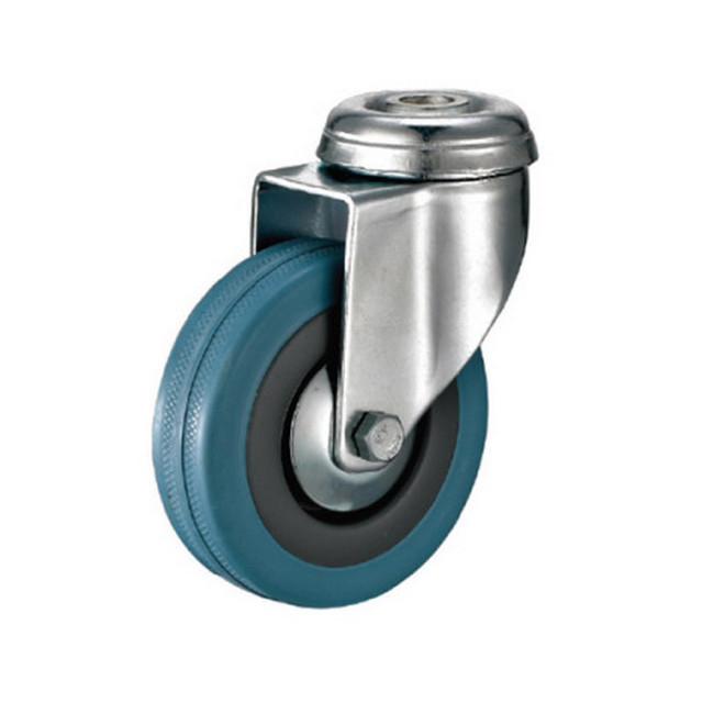Castor Wheels - Blue Rubber - Bolt Hole - Swivel - 65mm - TOOC434