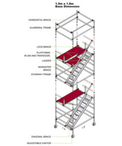 Aluminium Stairway Tower - 1850 x 1500 x 18500mm - ST18500
