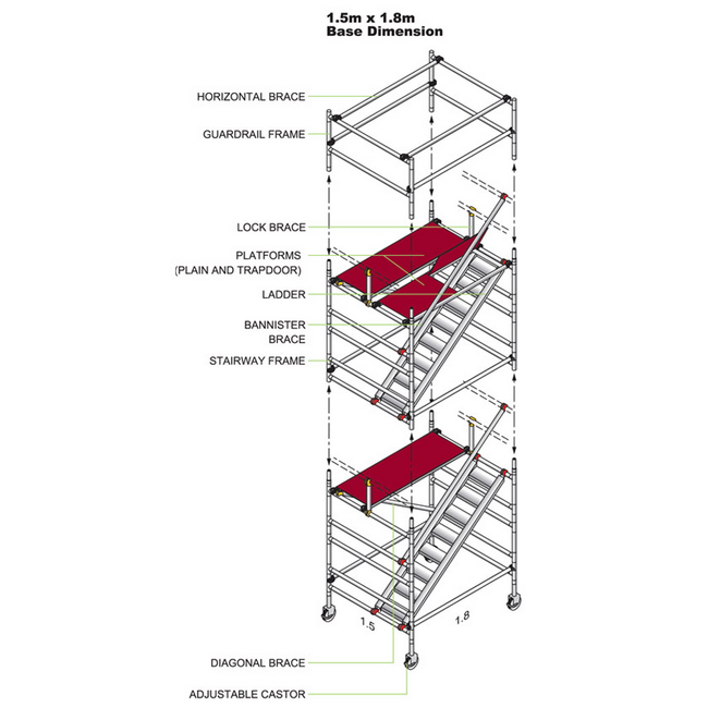 Aluminium Stairway Tower - 1850 x 1500 x 14500mm - ST14500