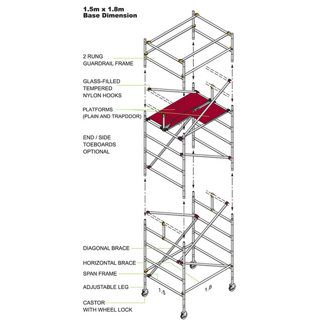 Wide Aluminium Span Tower - 1850 x 1500 x 12200mm - SPANTWR12200