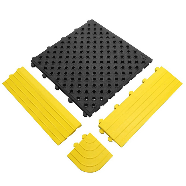Rubber Tile Female Edging - Fatigue-Lock Interlocking Anti-Fatigue Mat - 50 x 15 x 2.4 cm - Yellow - FLE070002F