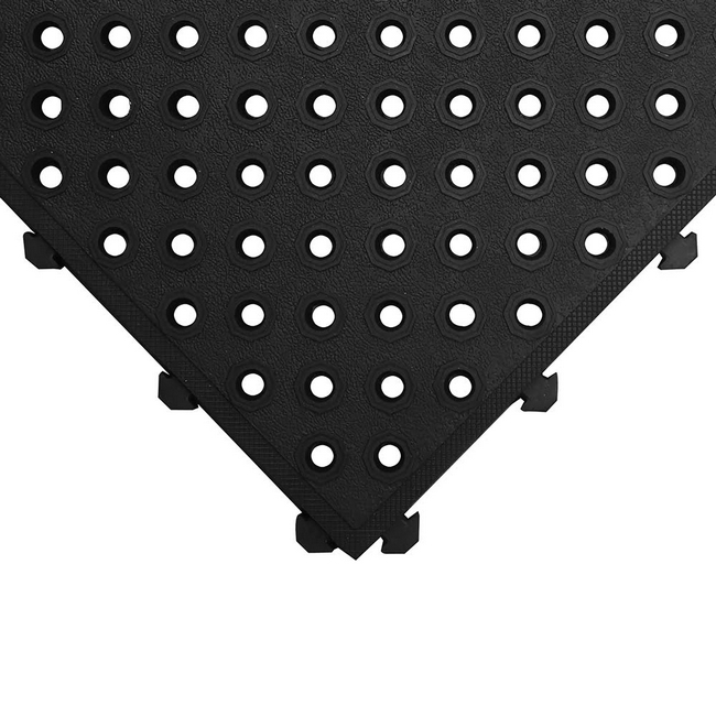 Rubber Tile - Fatigue-Lock with Holes Interlocking Anti-Fatigue Mat - 50 x 50 x 2.4 cm - Black - FL010001