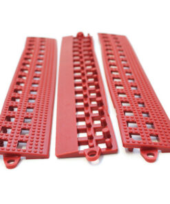 Floor Tile Male Edge - Flexi-Deck Interlinking Anti-Slip Drainage PVC Mat - 30 x 5 x 1.3 cm - Red - Pack of 3 - FD030002M3