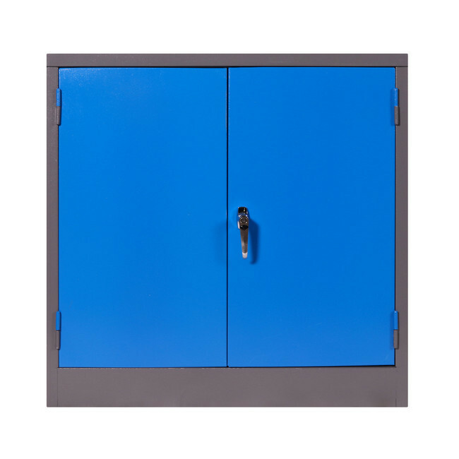 Steel Stationery Cupboard - Metal Storage Cabinet - 2 Shelves - Grey and Blue - 90 x 90 x 45 cm - SC004-greyblue