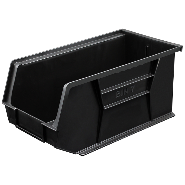 Stack & Hang Parts Storage Bin - Small Plastic Container - Size 7 - 37.5 x 21 x 18 cm - Black - BIN-7-BLACK