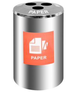 Recycling Bin Three Holes - Stainless Steel - Includes Sticker Label and Plastic Liner- 490 Ø x 695 (H) mm - RECDK03SSREC004L3