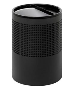 Steel Litter Bin - Wide - Ashtray Half Moon Flip Top Lid and Bin Liner - Square Punch - 400 Ø x 600 (H) mm - Black - 752BL-027SD