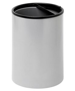 Steel Litter Bin - Wide - Ashtray Half Moon Flip Top Lid and Bin Liner - Solid - 400 Ø x 600 (H) mm - Silver - 751SI-027SD