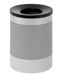 Steel Litter Bin - Wide - Funnel Top Lid and Bin Liner - Perforated - 400 Ø x 600 (H) mm - Silver - 631SI-027SD
