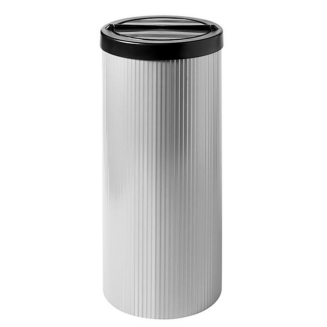 Steel Waste Paper Bin - Fluted - With Flip-top Lid - 240 Ø x 600 (H) mm - Silver - 525SI