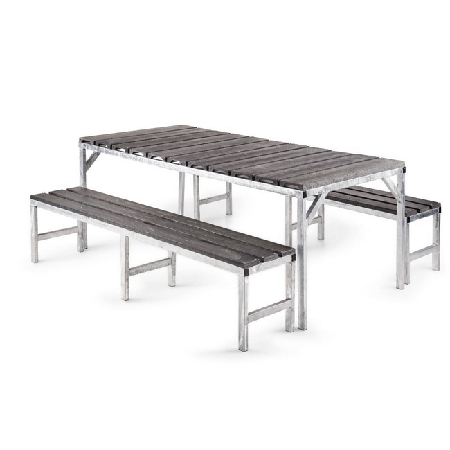 Canteen Set - 1 x Table and 2 x Single Benches - Open Slats - 6 Seater - 180cm - CANOPEN1800