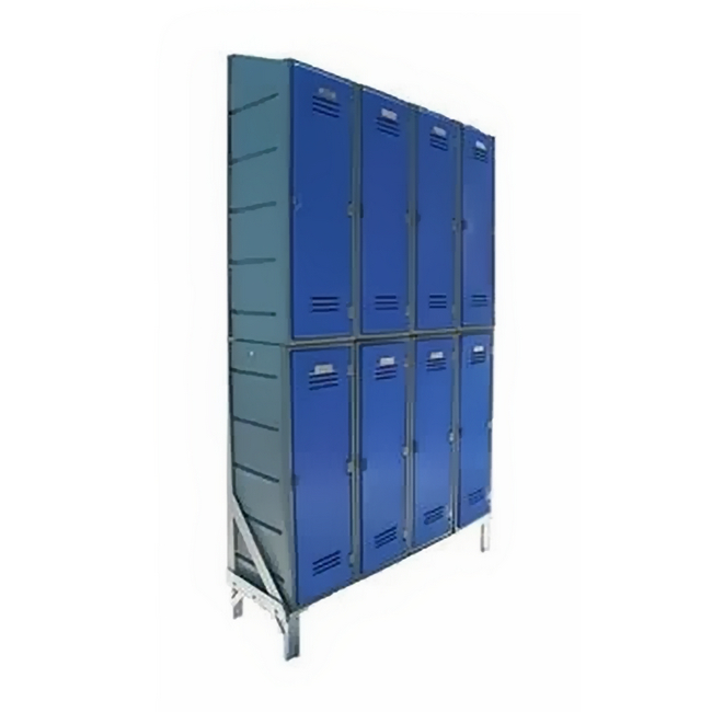 Plastic Clothes Lockers on Frame - 4 x Flat Top and 4 x Slanted Top Lockers - HACCP - 8CF-SLANTED