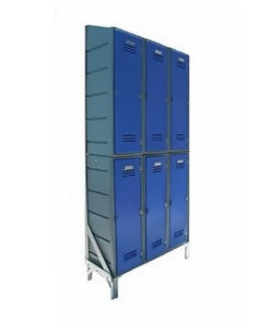 Plastic Clothes Lockers on Frame - 3 x Flat Top and 3 x Slanted Top Lockers - HACCP - 6CF-SLANTED