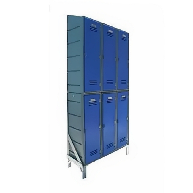 Plastic Clothes Lockers on Frame - 3 x Flat Top and 3 x Slanted Top Lockers - HACCP - 6CF-SLANTED