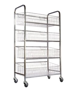 Wire Mesh Bread Roll Trolley - Mobile - 4 Tier - Chrome and Electroplated - 170 x 110 x 52cm