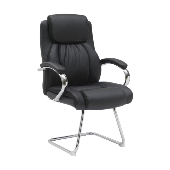 Visitors Arm Chair - PU Leather - Chrome Exec - Black