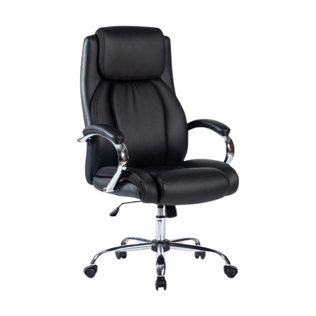 High Back Office Chair - PU Leather - Chrome Exec - Swivel and Tilt - Gas Height - Black