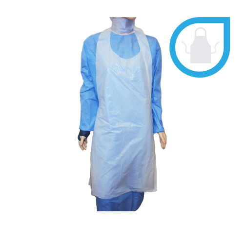 Plastic Apron 110cm - White with 2 Ties (Disposable)