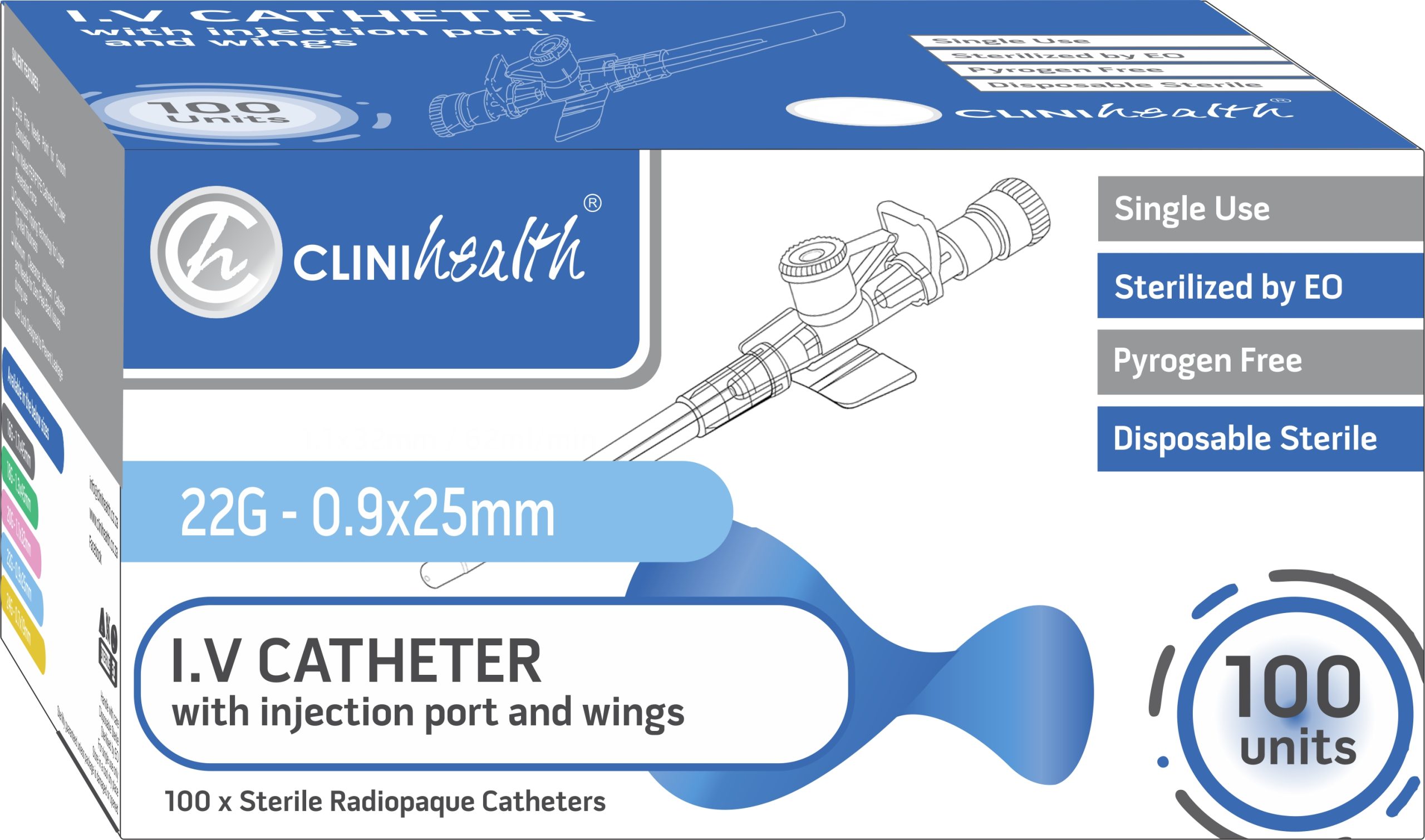 IV Catheter 22G with Injection port and wings – 100s