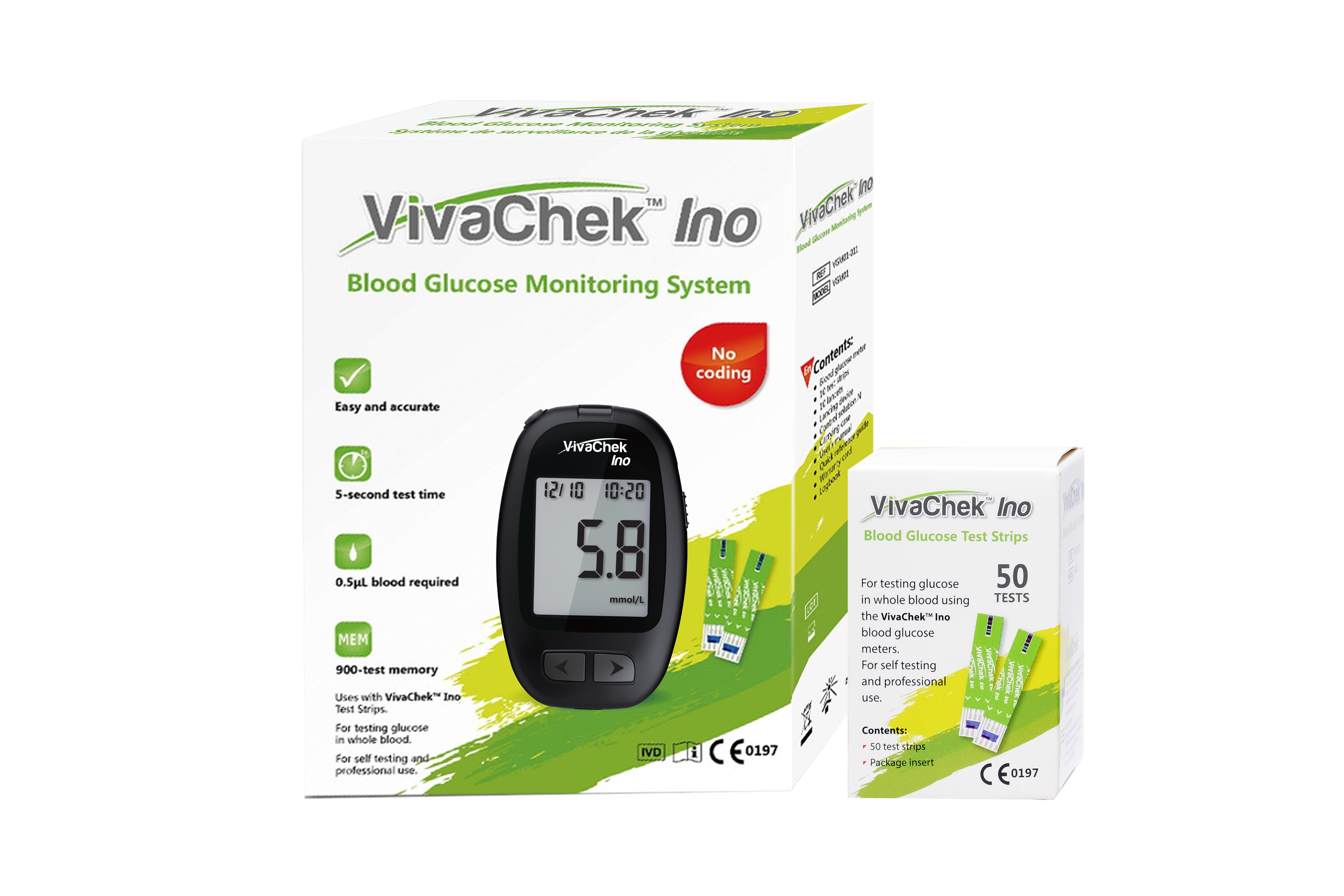 Vivachek Ino Meter + 1 Box Blood Glucose Tests Strips -50 Pcs