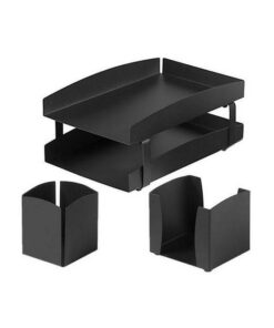 Desk Set - Life Steel Range - Metal - Letter Tray - Pencil Cube and Cup - Colour Options - 213BL