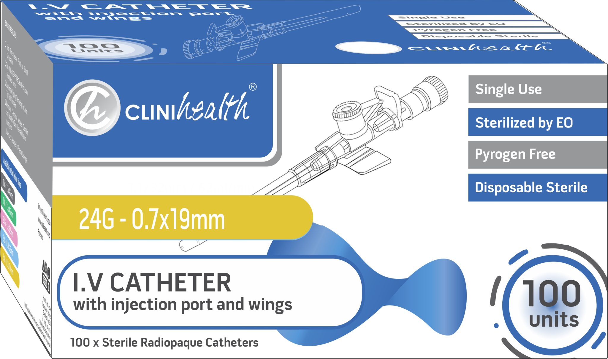 IV Catheter 24G with Injection port and wings – Singles