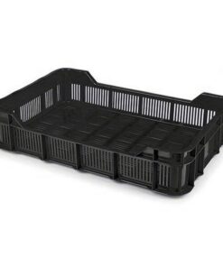 Stack Crate - Plastic Box - Vented Base and Sides - 53 x 35.5 x 11.5 cm - Recycled Material - Black - PI-430-Vented-black