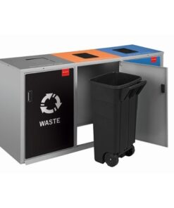 Recycling Bin Three Division Complete - Stainless Steel - Includes Liners and Labels - 119 x 60 x 99cm - RECJ003SISAL0032SD-REC-JPRI-TP
